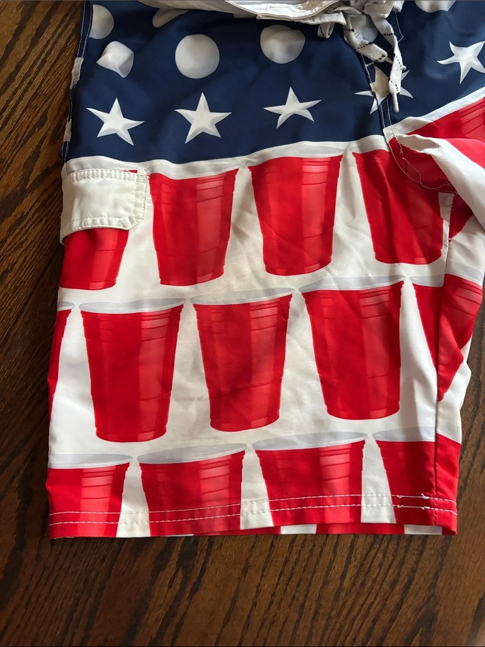 CARBON Men's Red SOLO cup, White & Blue Patriotic Swim Trunks